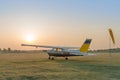 The aerodrome with small aircraft at dawn