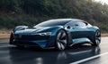 Aerodynamic Electric Sports Car on the Move