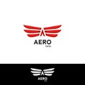 Aerodynamics fly Wing logo concept with arrow letter A creative aircraft aviation icon symbol