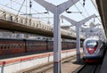 Aeroexpress Train Sapsan at the Leningrad station. Moscow, Russia