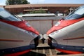 Aeroexpress Train Sapsan at the Leningrad station. Moscow, Russia