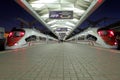 Aeroexpress Train Sapsan at the Leningrad station (night). Moscow, Russia