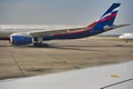 Aeroflot plane tail and airport Sheremetyevo