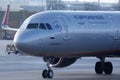 Aeroflot plane taxiing on Munich Airport, MUC, close-up view