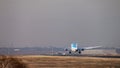 Aerolineas Argentinas jet airliner approach to land at Madrid airport runway, seen from behind Royalty Free Stock Photo