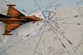 Aeronautical chart, known as IFR flight chart, with miniature steel jet aircraft