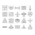 aeronautical engineer aircraft icons set vector