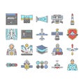 aeronautical engineer aircraft icons set vector