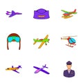 Aronautics icons set, cartoon style