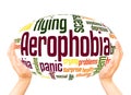 Aerophobia fear of flying word hand sphere cloud concept