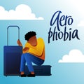 A vector image of a black man with suitcases having an aerophobia