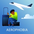 A vector image of a man with suitcases having an aerophobia