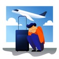 A vector image of a man with suitcases having an aerophobia