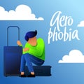 A vector image of a man with suitcases having an aerophobia.