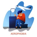 A vector image of a man with suitcases having an aerophobia.