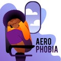 A vector image of a woman having an aerophobia