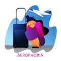 A vector image of a woman having an aerophobia