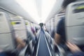 aerophobias concept. plane shakes during turbulence flying air hole. Blur image commercial plane moving fast downwards. Fear of Royalty Free Stock Photo