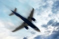 Airplane with problems : Concept - Blurred motion. Royalty Free Stock Photo