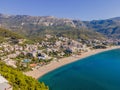 Aerophotography. View from flying drone. Panoramic cityscape of Budva, Montenegro. Top View. Beautiful destinations Royalty Free Stock Photo