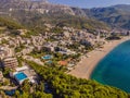 Aerophotography. View from flying drone. Panoramic cityscape of Budva, Montenegro. Top View. Beautiful destinations Royalty Free Stock Photo