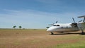 Aeroplane, airplane on dirt, runway airstrip for a prop plane in Kenya with propellors, Africa Safar