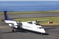 Aeroplane on the airport runaway near the ocean just arrived