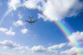 Aeroplane Clouds And Rainbow