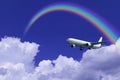 Aeroplane Clouds And Rainbow