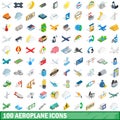 100 aeroplane icons set, isometric 3d style Royalty Free Stock Photo