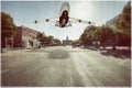 Aeroplane landing on a empty street