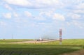 Aeroplane landing at Yeadon airport Leeds and Bradford, Yorkshire