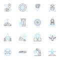 Aeroplane linear icons set. Wings, Jet, Cockpit, Propellers, Altitude, Cabin, Control line vector and concept signs Royalty Free Stock Photo