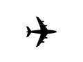 Aeroplane silhouette isolated on white background. Shape, symbol or logo concept. Plane silhouette.