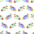 Aeroplane transport seamless pattern textile print. repeat pattern background design