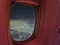 Aeroplane window view at night Royalty Free Stock Photo