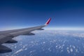 Aeroplane wing view from window beautiful sky. Traveling concept