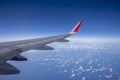 Aeroplane wing view from window beautiful sky. Traveling concept Royalty Free Stock Photo