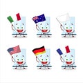 Aeropress cartoon character bring the flags of various countries