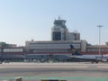 Aeropuerto Adolfo Suarez in Madrid-Barajas seen from the runway