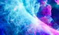 Aerosol clouds, space haze or cosmic rays, pink, pastel blue, space sky with many stars. Travel in the universe. 3D Rendering Royalty Free Stock Photo