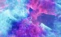 Aerosol clouds, space haze or cosmic rays, pink, pastel blue, space sky with many stars. Travel in the universe. 3D Rendering