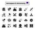 Aerospace and astronomy glyph design icon set.