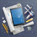 Aerospace Engineering Blueprint and Design Tools Royalty Free Stock Photo