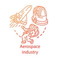 Aerospace industry concept icon. Space exploration. Spacecraft, cosmonaut, observatory. Cosmos exploring. Astronautics