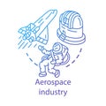 Aerospace industry concept icon. Space exploration. Spacecraft, cosmonaut, observatory. Cosmos exploring. Astronautics