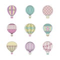 Aerostat air balloon outline colored simple icon set. Royalty Free Stock Photo