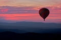 Aerostatic balloon with a red sunset in the background