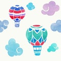 Aerostats in the sky. vector watercolor seamless pattern Royalty Free Stock Photo