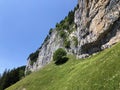 Aescher-Felsen or Ascher-Felsen in the Alpstein mountain range and in the Appenzellerland region Royalty Free Stock Photo